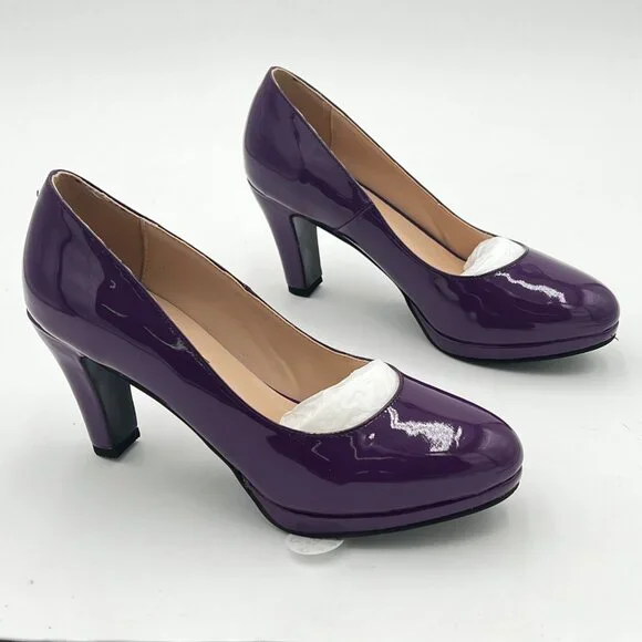 miss left Purple Low Platform High Chunky Heeled Slip On Round Toe Pump - Picture 4 of 6